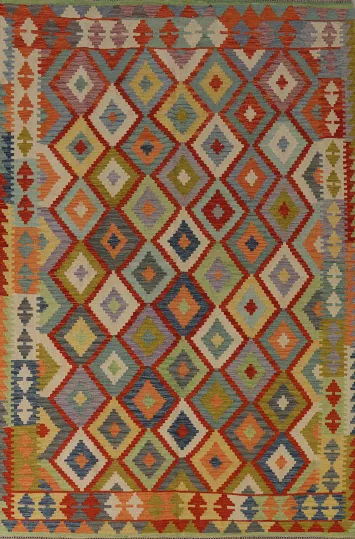 Geometric Wool Kilim Living Room Rug 7x10