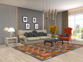 Multicolor Wool Kilim Living Room Rug 7x10