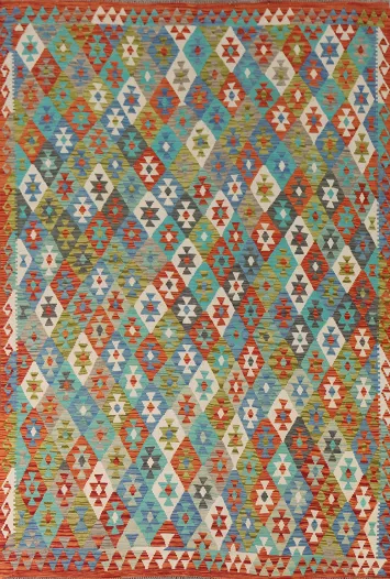 Geometric Wool Kilim Living Room Rug 7x10