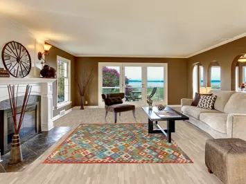 Geometric Wool Kilim Living Room Rug 7x10