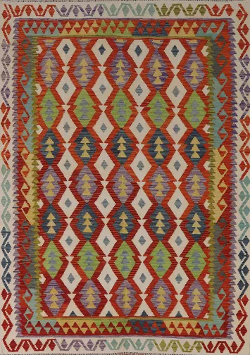 Geometric Wool Kilim Oriental Area Rug 6x8