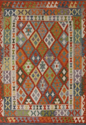 Geometric Wool Kilim Oriental Area Rug 6x8