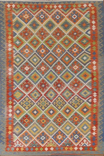 Geometric Wool Kilim Living Room Rug 7x10