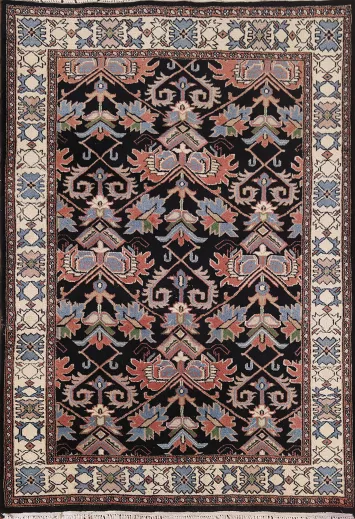 Black Geometric Heriz Oriental Rug 4x6