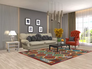 Geometric Wool Kilim Oriental Area Rug 6x8