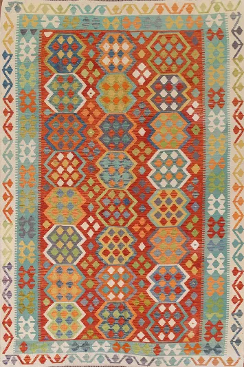 Geometric Kilim Reversible Wool Area Rug 7x10