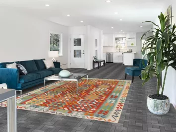 Geometric Kilim Reversible Wool Area Rug 7x10