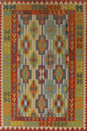 Reversible Wool Kilim Living Room Area Rug 7x10