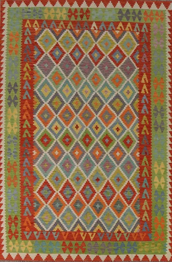 Geometric Kilim Reversible Wool Area Rug 7x10