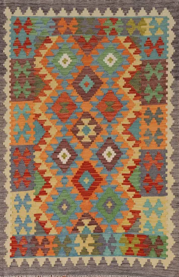 Geometric Kilim Reversible Wool Rug 4x6