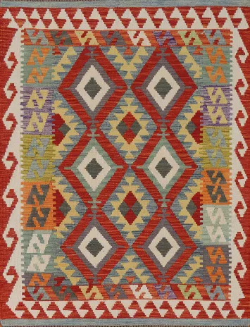 Geometric Wool Kilim Oriental Rug 4x6