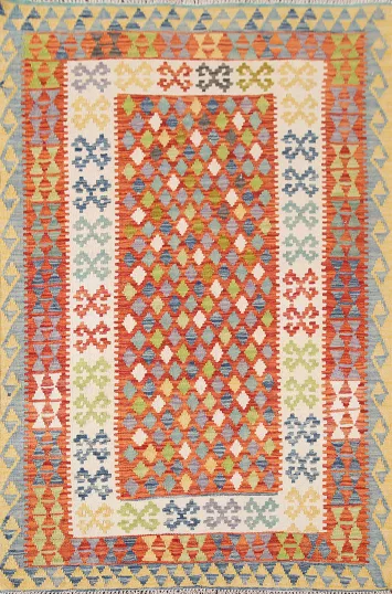 Geometric Kilim Reversible Wool Rug 4x6