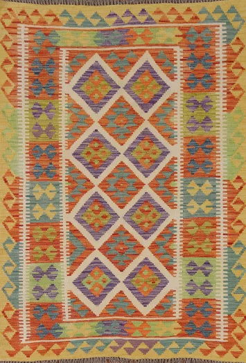 Geometric Kilim Reversible Wool Rug 4x6