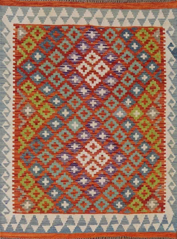 Geometric Kilim Reversible Wool Rug 4x6