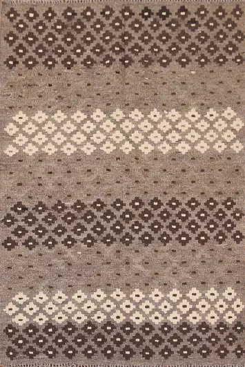 Brown Geometric Kilim Oriental Wool Rug 3x5