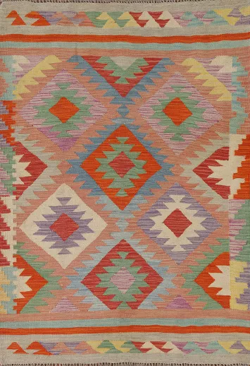 Geometric Kilim Reversible Wool Rug 3x5