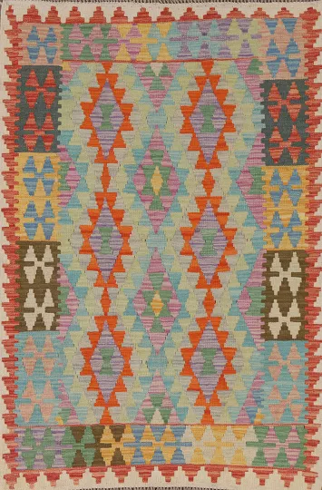 Multicolor Geometric Kilim Oriental Accent Rug 3x5