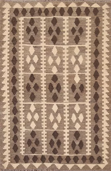 Brown Geometric Kilim Oriental Wool Rug 3x5