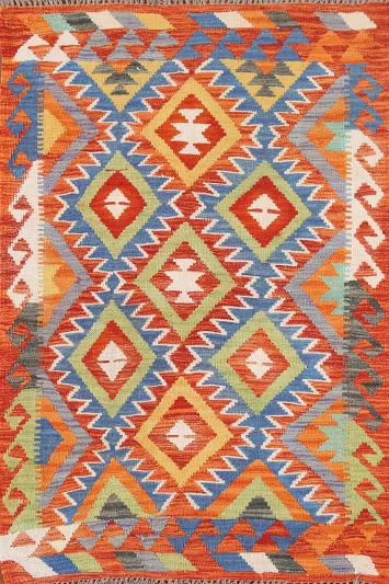 Geometric Kilim Oriental Wool Rug 3x5