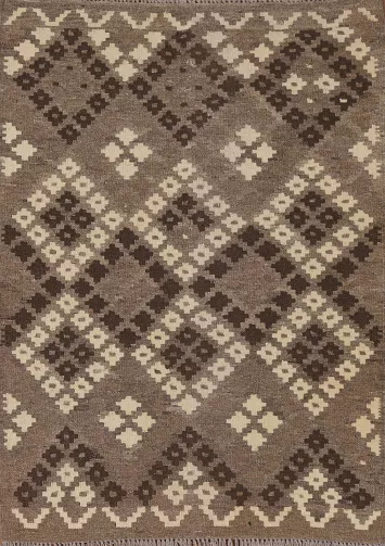 Brown Geometric Kilim Oriental Wool Rug 3x5