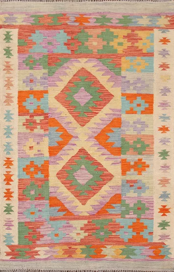 Geometric Wool Kilim Oriental Rug 3x5