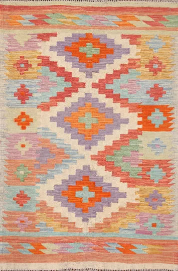 Geometric Wool Kilim Oriental Accent Rug 3x5