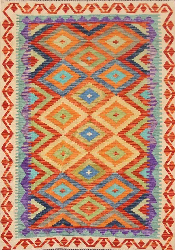 Geometric Wool Kilim Oriental Accent Rug 4x6