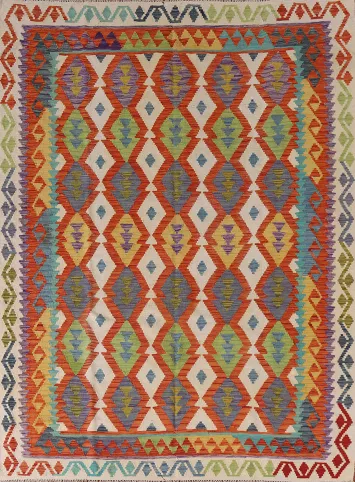 Geometric Wool Kilim Oriental Rug 6x8