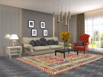 Reversible Wool Kilim Living Room Area Rug 7x10