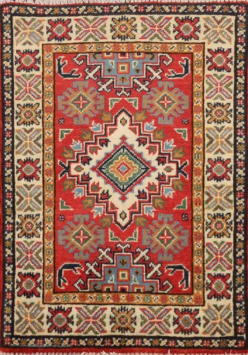 Geometric Wool Kazak Oriental Accent Rug 2x3
