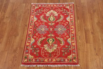 Red Floral Wool Kazak Oriental Accent Rug 2x3