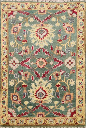 Green Floral Kazak Oriental Accent Rug 2x3