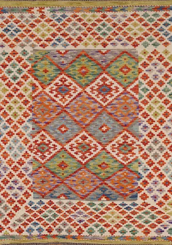Geometric Kilim Reversible Wool Rug 4x6