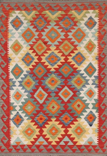 Geometric Wool Kilim Oriental Accent Rug 4x6
