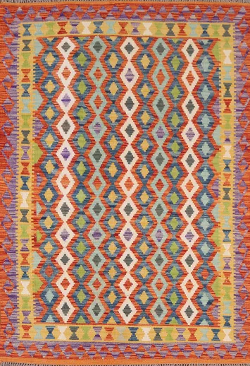 Geometric Kilim Reversible Wool Rug 4x6