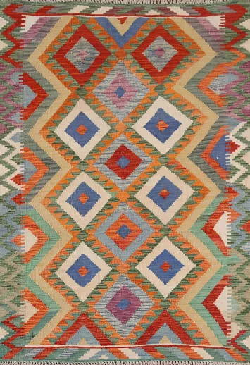 Geometric Kilim Reversible Wool Rug 4x6