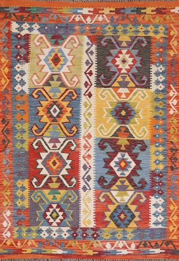 Geometric Kilim Reversible Wool Rug 4x6