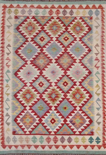Geometric Kilim Reversible Wool Rug 4x6