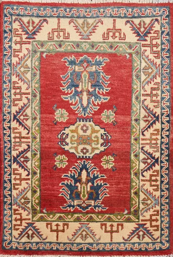 Geometric Red Kazak Oriental Accent Rug 2x3