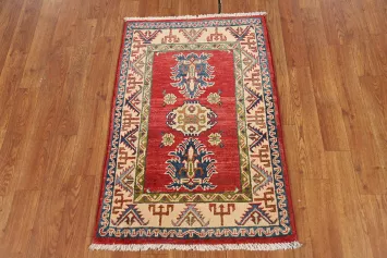 Geometric Red Kazak Oriental Accent Rug 2x3
