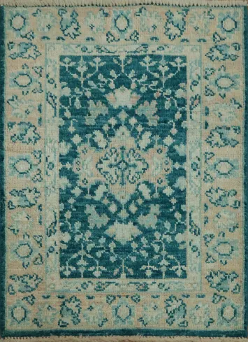 Green Oushak Vegetable Dye Accent Rug 2x3