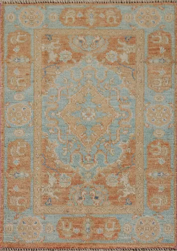 Turquoise Blue Oushak Vegetable Dye Accent Rug 2x3