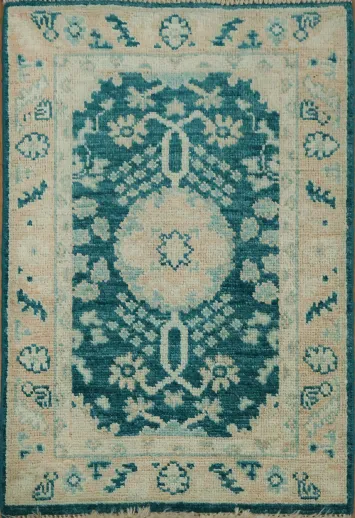 Green Oushak Vegetable Dye Accent Rug 2x3