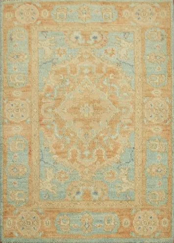 Orange & Blue Oushak Vegetable Dye Accent Rug 2x3