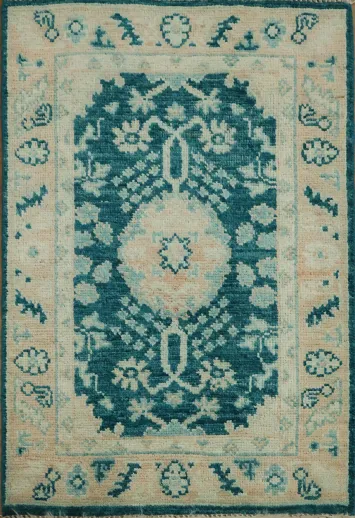 Green Oushak Vegetable Dye Accent Rug 2x3
