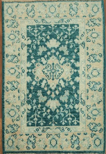 Green Wool Oushak Vegetable Dye Accent Rug 2x3