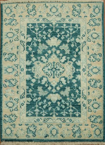 Green Wool Oushak Vegetable Dye Rug 2x3