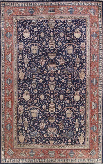 Navy Blue Dynasty Pictorial Kashmar Large Persian Rug 10x16