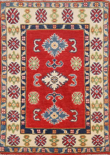 Red Wool Geometric Kazak Accent Rug 2x3