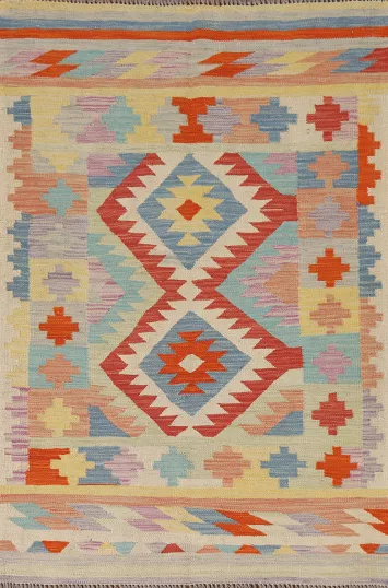 South Western Kilim Reversible Wool Accent Rug 3x5